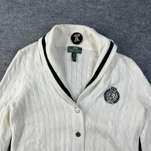 LRL Ralph Lauren Active Cable-Knit Cardigan Women's Ivory Button Sweater - XL - Picture 4 of 13